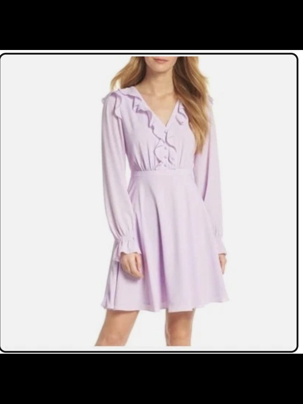 Gal Meets Glam Lavender Ruffle V-Neck Long Sleeve Dress